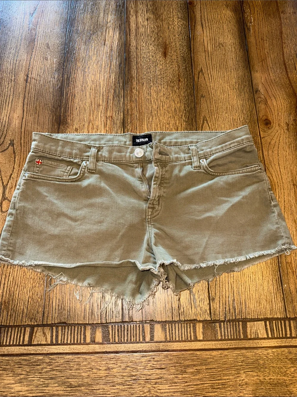 Hudson Jeans Kenzie Olive Green Denim Cutoff Shorts